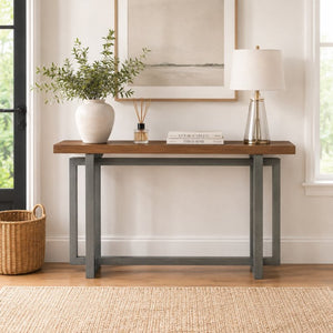 English Elm 59" Slim Mdf Console Table Scratch Resistant Surface for Entryway Hallway or Foyer Gray/Walnut W3137P294537
