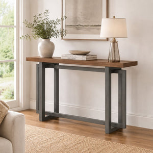 English Elm 59" Slim Mdf Console Table Scratch Resistant Surface for Entryway Hallway or Foyer Gray/Walnut W3137P294537