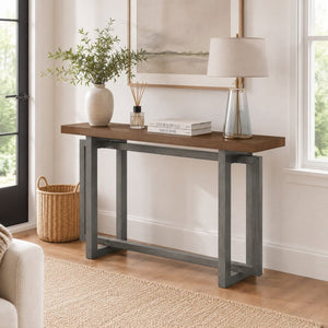 English Elm 59" Slim Mdf Console Table Scratch Resistant Surface for Entryway Hallway or Foyer Gray/Walnut W3137P294537
