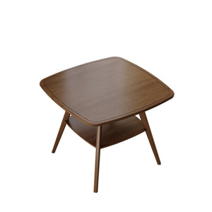 English Elm Modern Square Wood Dining Table with Lower Shelf Warm Grain Finish Seats Four Walnut W3137P295363