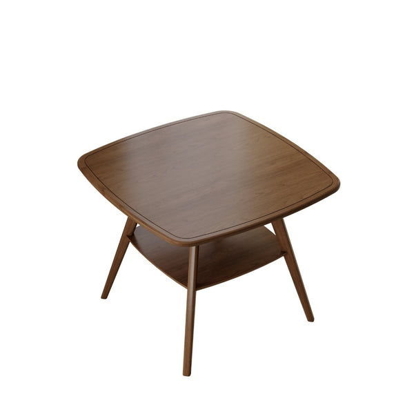 English Elm Modern Square Wood Dining Table with Lower Shelf Warm Grain Finish Seats Four Walnut W3137P295363