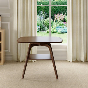 English Elm Modern Square Wood Dining Table with Lower Shelf Warm Grain Finish Seats Four Walnut W3137P295363