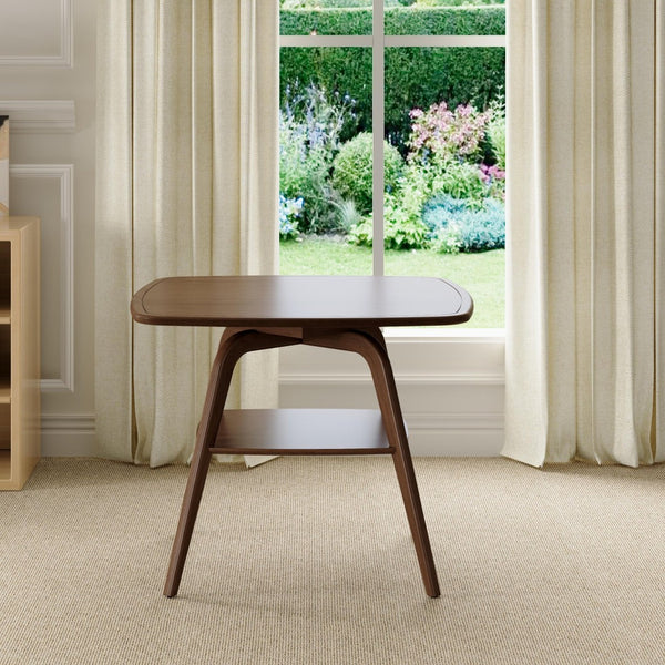 English Elm Modern Square Wood Dining Table with Lower Shelf Warm Grain Finish Seats Four Walnut W3137P295363