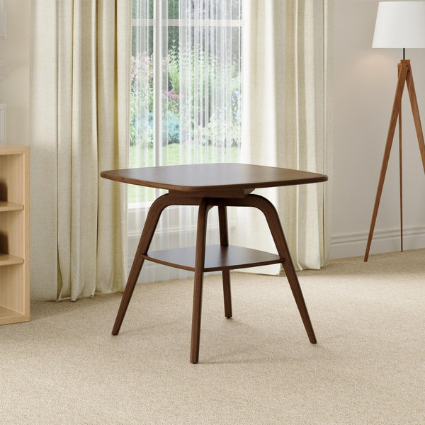 English Elm Modern Square Wood Dining Table with Lower Shelf Warm Grain Finish Seats Four Walnut W3137P295363