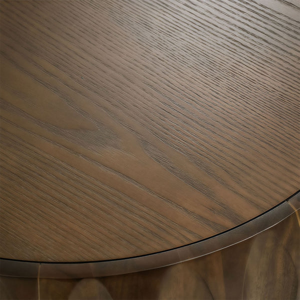 English Elm Round Hand-Carved Saman Wood Coffee Table with Ash Veneer Top for Bohemian Living W3137P358768