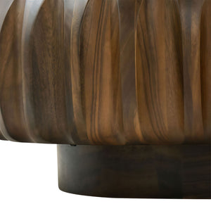 English Elm Round Hand-Carved Saman Wood Coffee Table with Ash Veneer Top for Bohemian Living W3137P358768