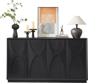 English Elm 4 Door Ash Veneer Sideboard with Carved Panels and Push Open Shelved Storage W3137P363229