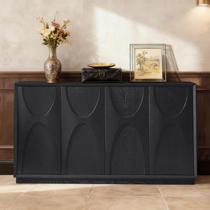 English Elm 4 Door Ash Veneer Sideboard with Carved Panels and Push Open Shelved Storage W3137P363229
