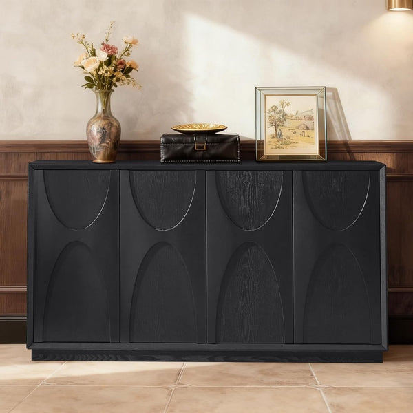 English Elm 4 Door Ash Veneer Sideboard with Carved Panels and Push Open Shelved Storage W3137P363229
