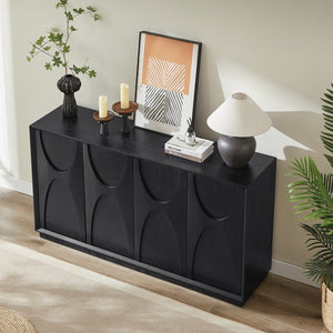 English Elm 4 Door Ash Veneer Sideboard with Carved Panels and Push Open Shelved Storage W3137P363229