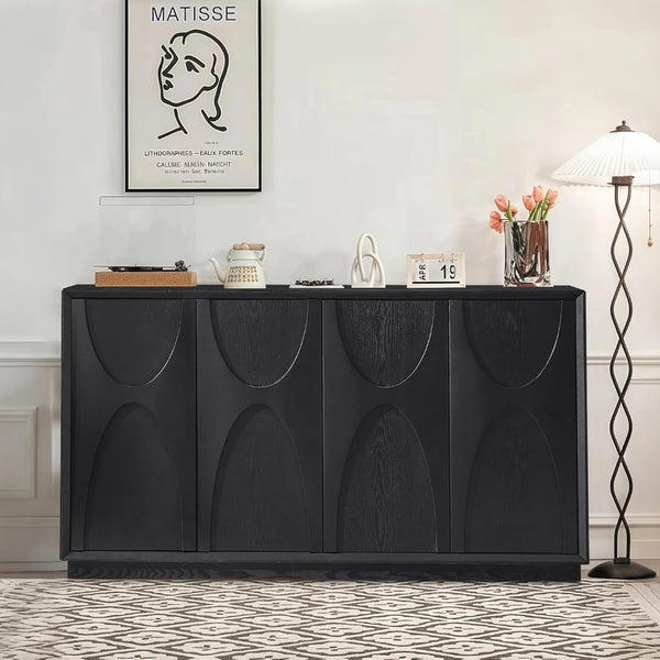 English Elm 4 Door Ash Veneer Sideboard with Carved Panels and Push Open Shelved Storage W3137P363229