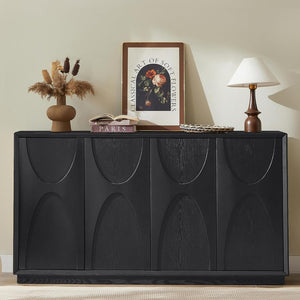 English Elm 4 Door Ash Veneer Sideboard with Carved Panels and Push Open Shelved Storage W3137P363229