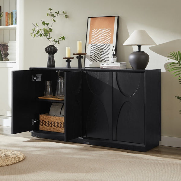 English Elm 4 Door Ash Veneer Sideboard with Carved Panels and Push Open Shelved Storage W3137P363229