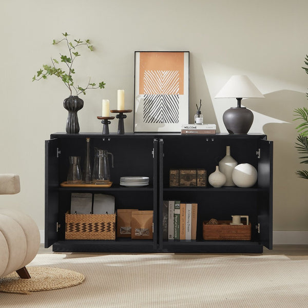 English Elm 4 Door Ash Veneer Sideboard with Carved Panels and Push Open Shelved Storage W3137P363229