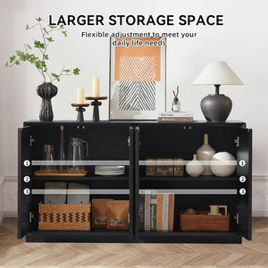 English Elm 4 Door Ash Veneer Sideboard with Carved Panels and Push Open Shelved Storage W3137P363229