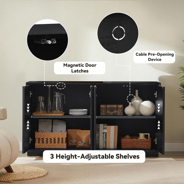 English Elm 4 Door Ash Veneer Sideboard with Carved Panels and Push Open Shelved Storage W3137P363229