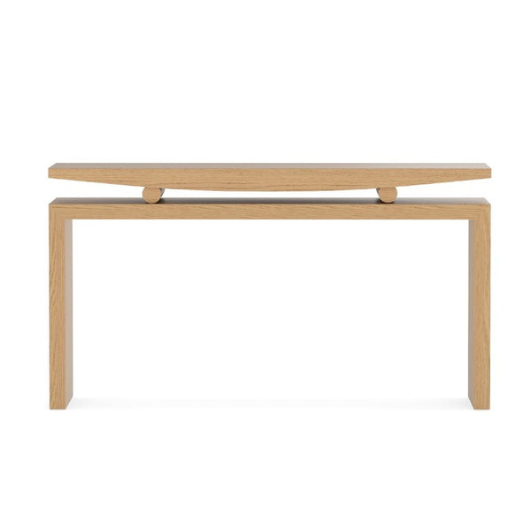 English Elm Modern Sculptural Console Table with Wood Veneer Rubberwood Columns for Entryway Decor Natural W3137P412034
