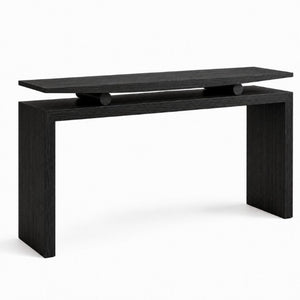 English Elm Modern Sculptural Console Table with Wood Veneer Rubberwood Columns for Entryway Decor Black W3137P412035