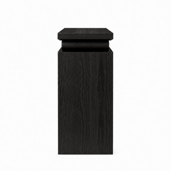 English Elm Modern Sculptural Console Table with Wood Veneer Rubberwood Columns for Entryway Decor Black W3137P412035