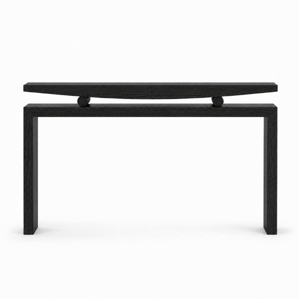English Elm Modern Sculptural Console Table with Wood Veneer Rubberwood Columns for Entryway Decor Black W3137P412035