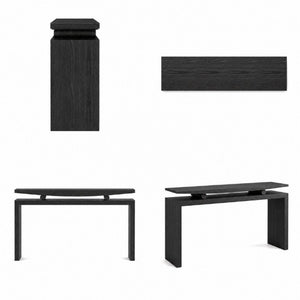 English Elm Modern Sculptural Console Table with Wood Veneer Rubberwood Columns for Entryway Decor Black W3137P412035