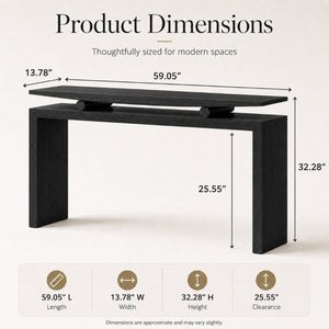 English Elm Modern Sculptural Console Table with Wood Veneer Rubberwood Columns for Entryway Decor Black W3137P412035