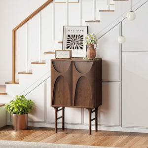 English Elm 2-door Carved Poplar Accent Cabinet with Piano Hinges and Built-in Door Rack Storage W3137P414072
