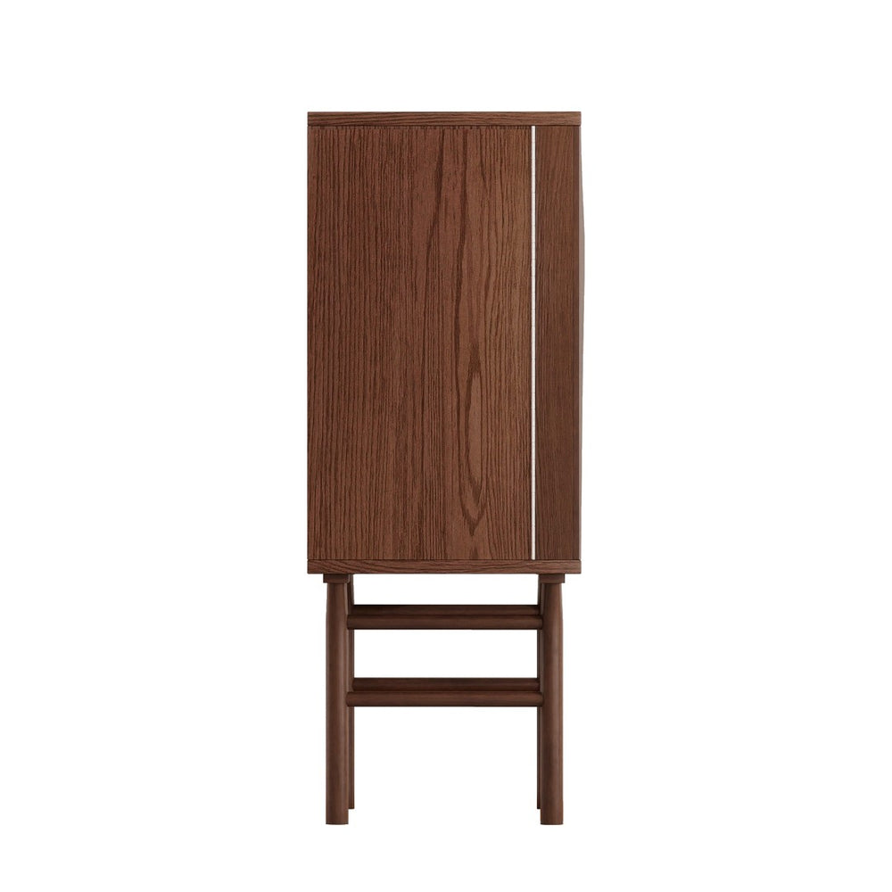 English Elm 2-door Carved Poplar Accent Cabinet with Piano Hinges and Built-in Door Rack Storage W3137P414072