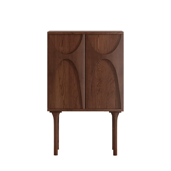 English Elm 2-door Carved Poplar Accent Cabinet with Piano Hinges and Built-in Door Rack Storage W3137P414072