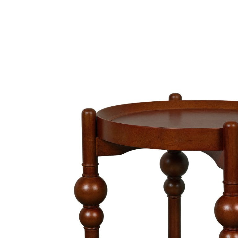English Elm Classic Solid Wood Round End Table with Turned Legs and Open Lower Storage Shelf Cherry W3137P506941
