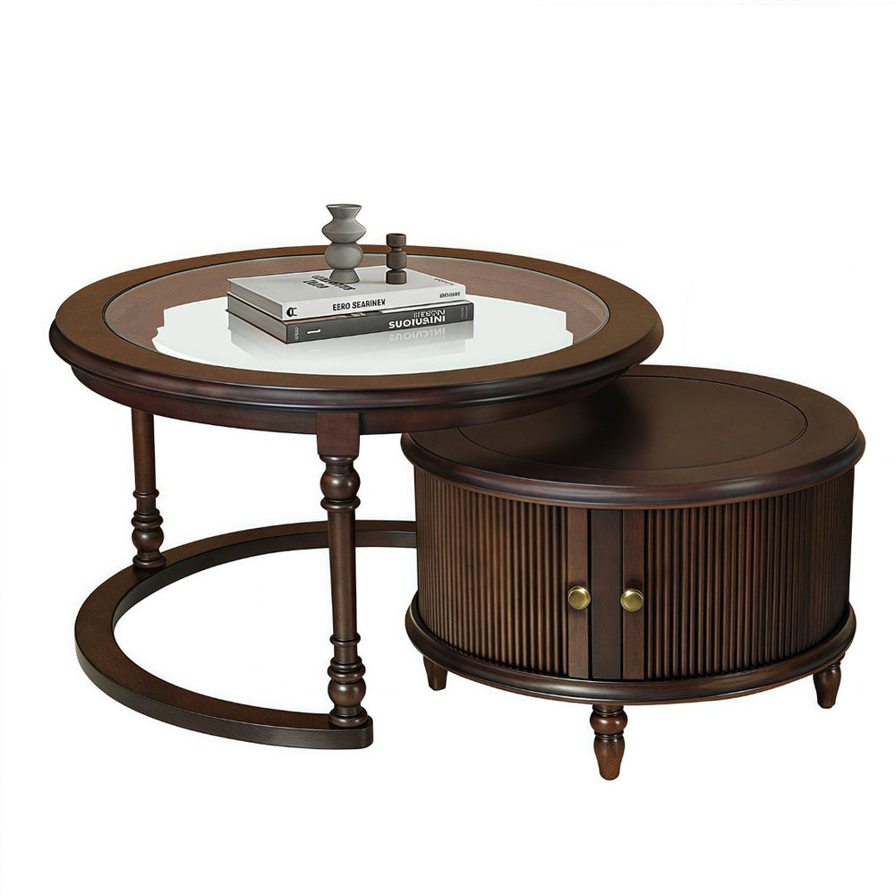 English Elm Modern Nesting Tables Tempered Glass Top Rubberwood Frame Living Room Set Dark Brown W3137S00001