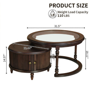 English Elm Modern Nesting Tables Tempered Glass Top Rubberwood Frame Living Room Set Dark Brown W3137S00001