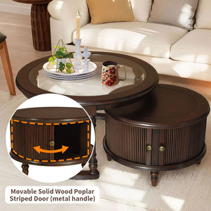 English Elm Modern Nesting Tables Tempered Glass Top Rubberwood Frame Living Room Set Dark Brown W3137S00001