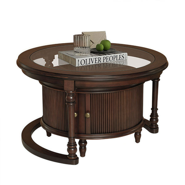 English Elm Modern Nesting Tables Tempered Glass Top Rubberwood Frame Living Room Set Dark Brown W3137S00001