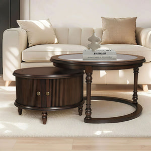 English Elm Modern Nesting Tables Tempered Glass Top Rubberwood Frame Living Room Set Dark Brown W3137S00001