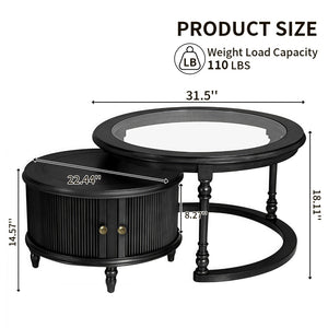 English Elm Modern Nesting Tables Tempered Glass Top Rubberwood Frame Living Room Set Black W3137S00003