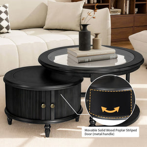 English Elm Modern Nesting Tables Tempered Glass Top Rubberwood Frame Living Room Set Black W3137S00003