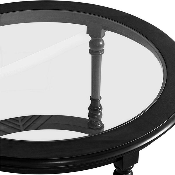 English Elm Modern Nesting Tables Tempered Glass Top Rubberwood Frame Living Room Set Black W3137S00003