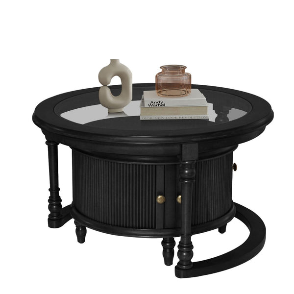 English Elm Modern Nesting Tables Tempered Glass Top Rubberwood Frame Living Room Set Black W3137S00003