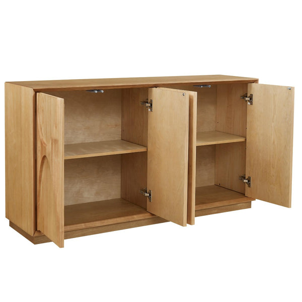 English Elm Modern Ash Veneer Four Door Cabinet with Acacia Accents and Adjustable Shelves W3137S00006