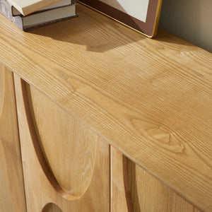 English Elm Modern Ash Veneer Four Door Cabinet with Acacia Accents and Adjustable Shelves W3137S00006