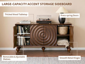 English Elm 4-door Sideboard with Real Wood Veneer Carved Panels Push Open Soft Close Storage Walnut W3137S00010