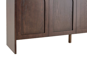 English Elm Mid-Century Modern Credenza with Arched Wood Door Panels and Push Open Storage Walnut W3137S00011