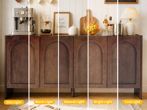 English Elm Mid-Century Modern Credenza with Arched Wood Door Panels and Push Open Storage Walnut W3137S00011