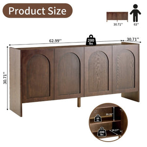 English Elm Mid-Century Modern Credenza with Arched Wood Door Panels and Push Open Storage Walnut W3137S00011
