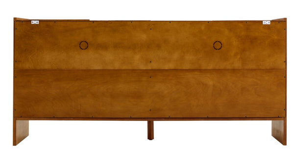 English Elm Mid-Century Modern Credenza with Arched Wood Door Panels and Push Open Storage Light Brown W3137S00022