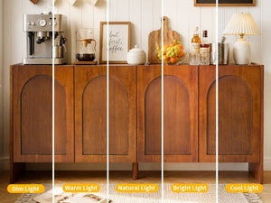 English Elm Mid-Century Modern Credenza with Arched Wood Door Panels and Push Open Storage Light Brown W3137S00022