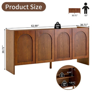 English Elm Mid-Century Modern Credenza with Arched Wood Door Panels and Push Open Storage Light Brown W3137S00022