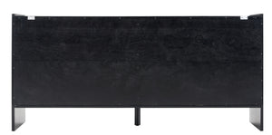 English Elm Mid-Century Modern Credenza with Arched Wood Door Panels and Push Open Storage Black W3137S00023
