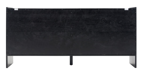 English Elm Mid-Century Modern Credenza with Arched Wood Door Panels and Push Open Storage Black W3137S00023